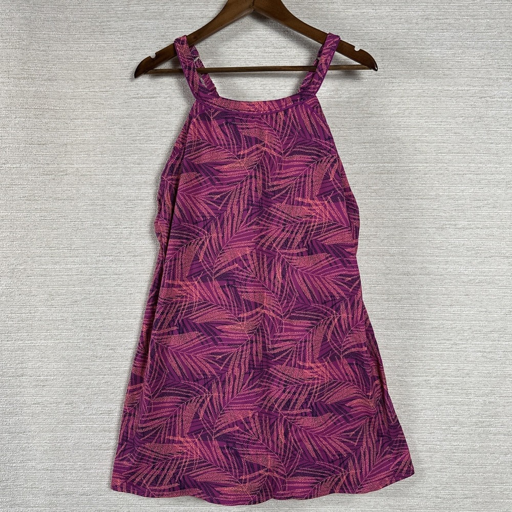Lands End Swim Dress 18 Purple Pink Floral Tummy Control Skirted Swimsuit Plus